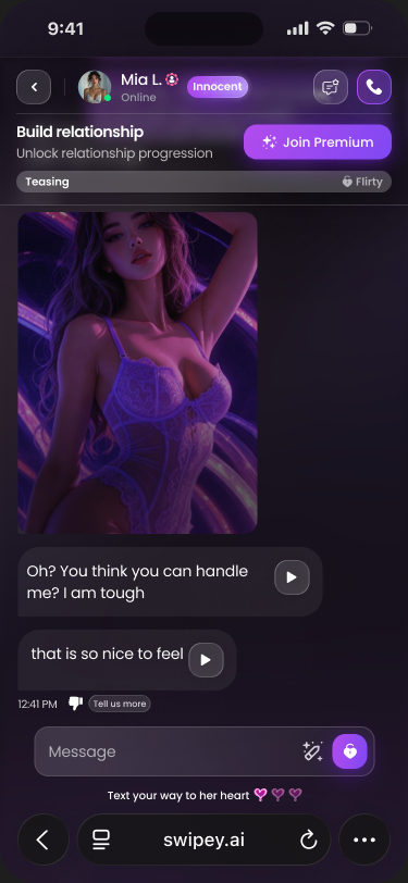 Swipey AI mobile app showing a companion chat